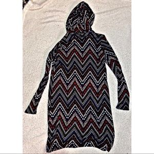 Long, hooded printed duster/cardigan